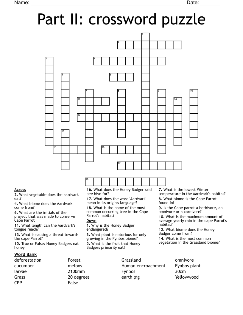 Part II: crossword puzzle