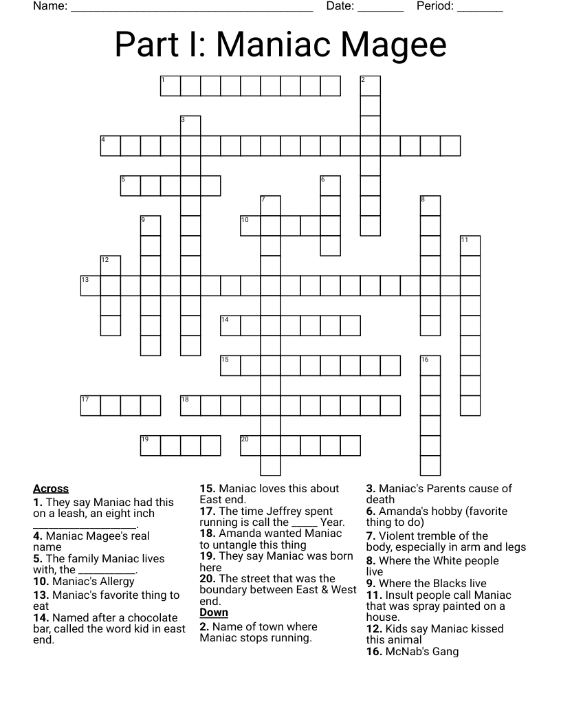 Part I: Maniac Magee Crossword