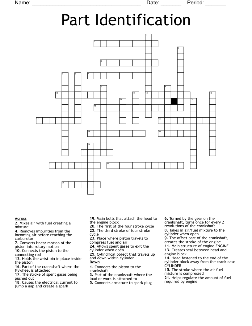Part Identification Crossword