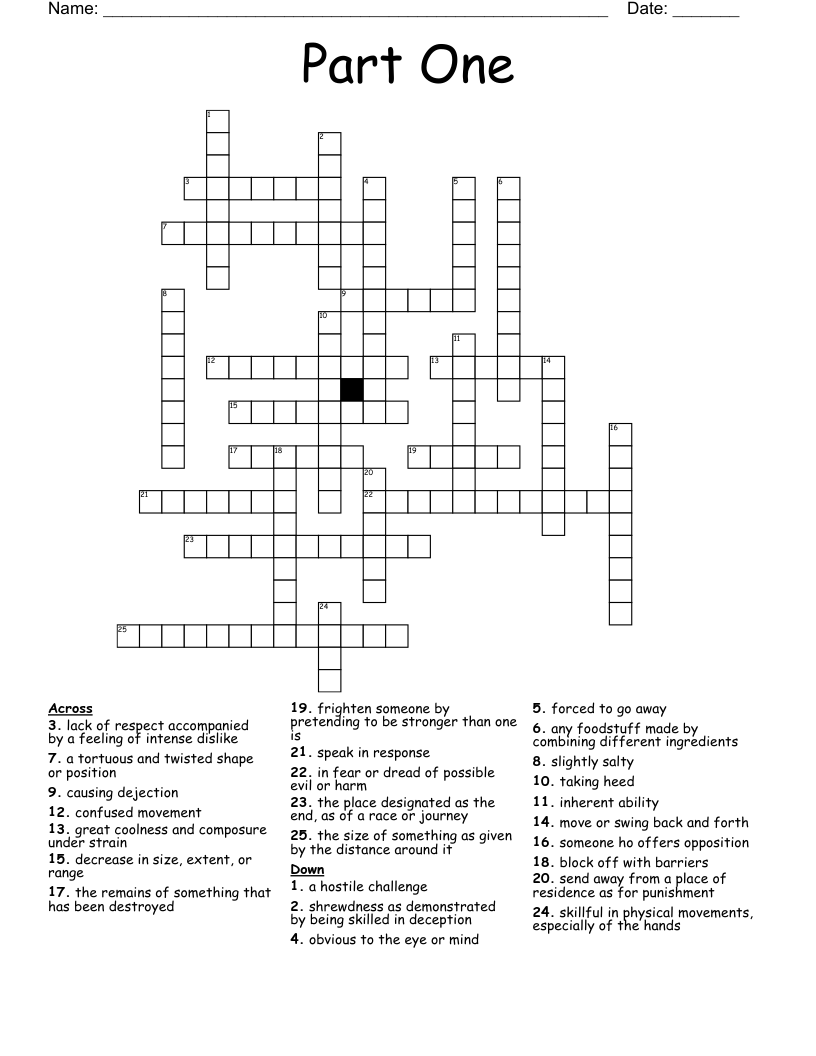 Part One  Crossword