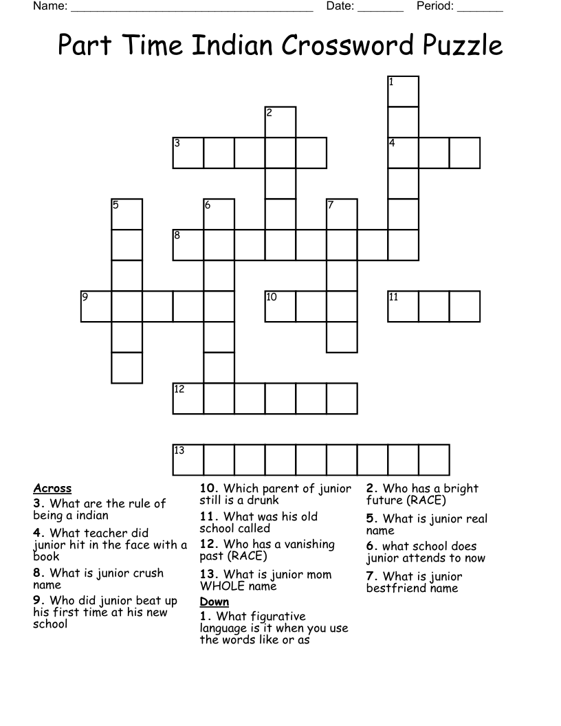 Part Time Indian Crossword Puzzle