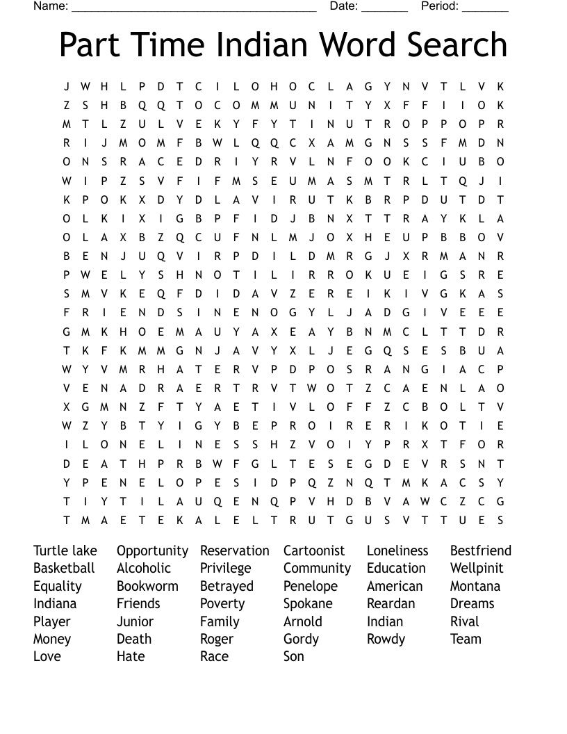 Part Time Indian Word Search