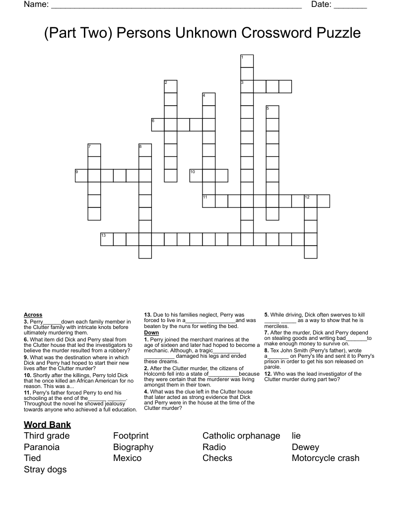 (Part Two) Persons Unknown Crossword Puzzle 