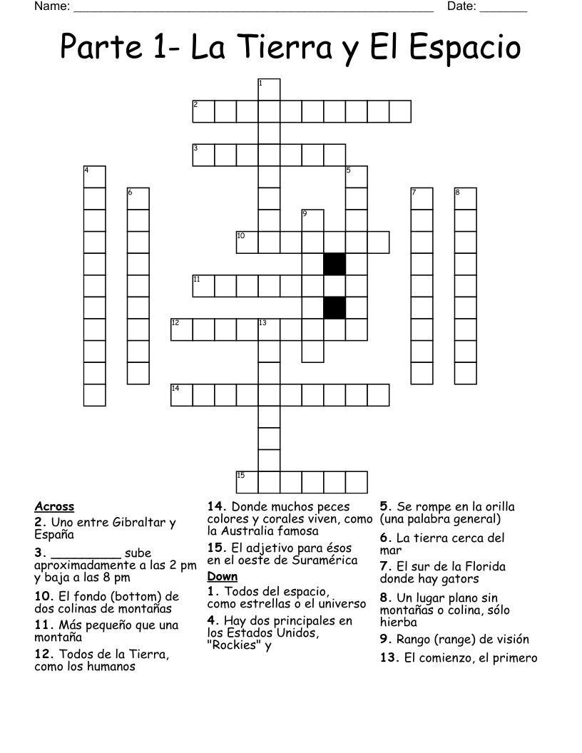 Parte 1- La Tierra y El Espacio Crossword
