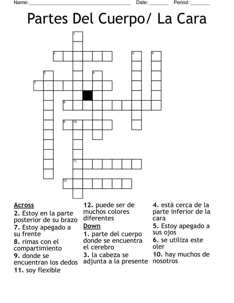 Partes Del Cuerpo/ La Cara Crossword