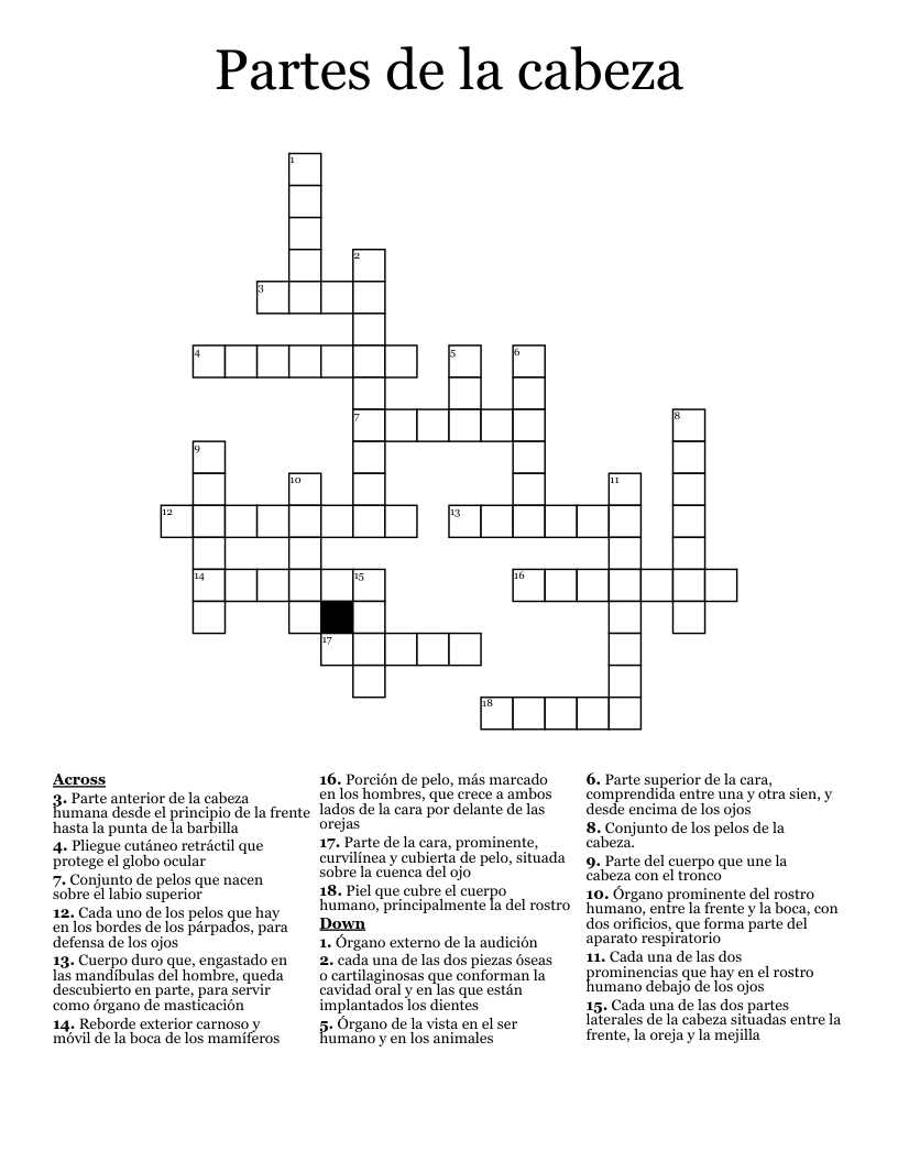 Partes de la cabeza Crossword