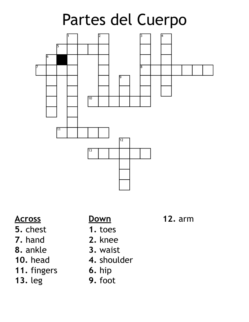 Partes del Cuerpo Crossword