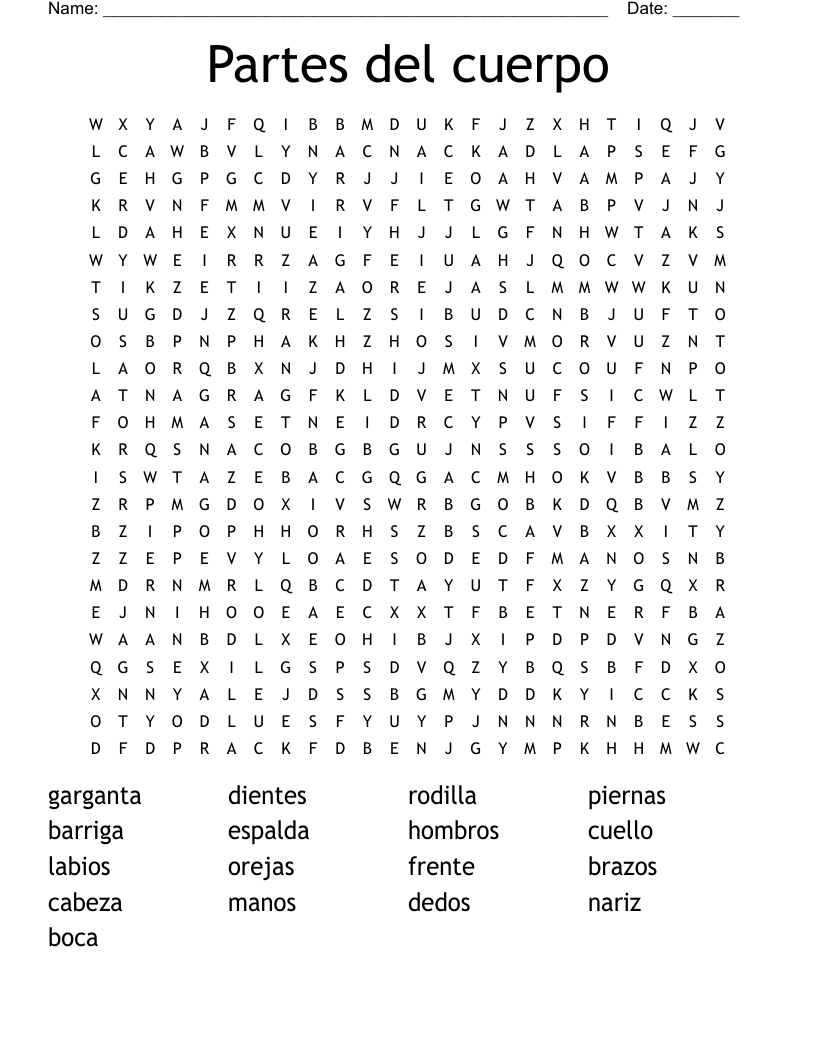 Partes del cuerpo Word Search