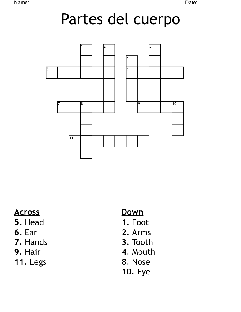 Partes del cuerpo Crossword