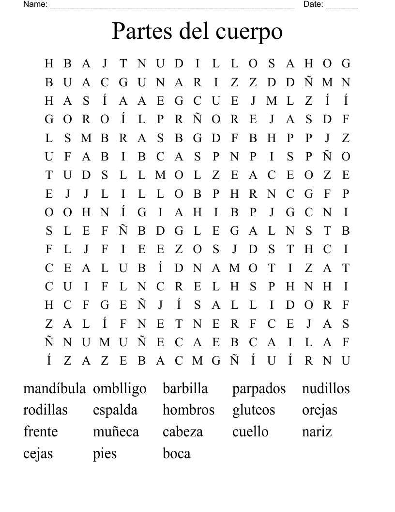 Partes del cuerpo Word Search