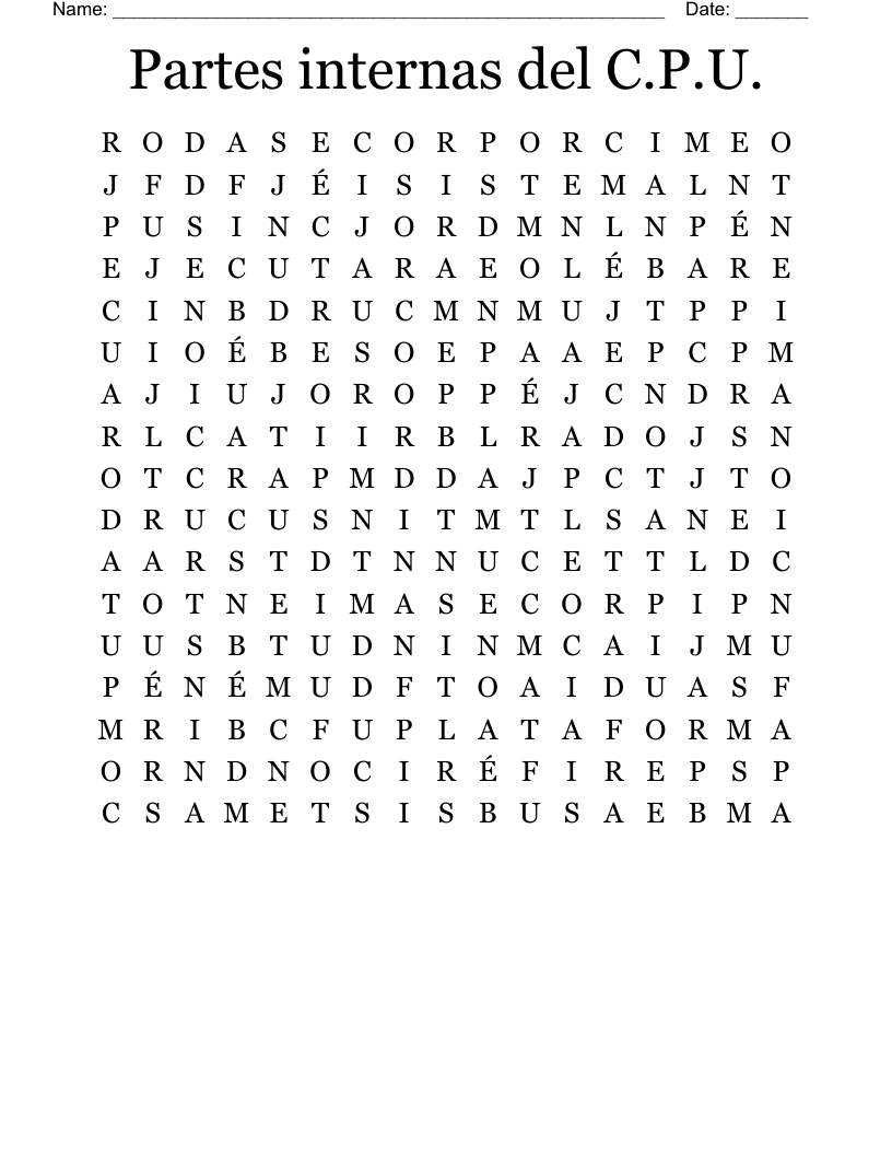Partes internas del C.P.U. Word Search