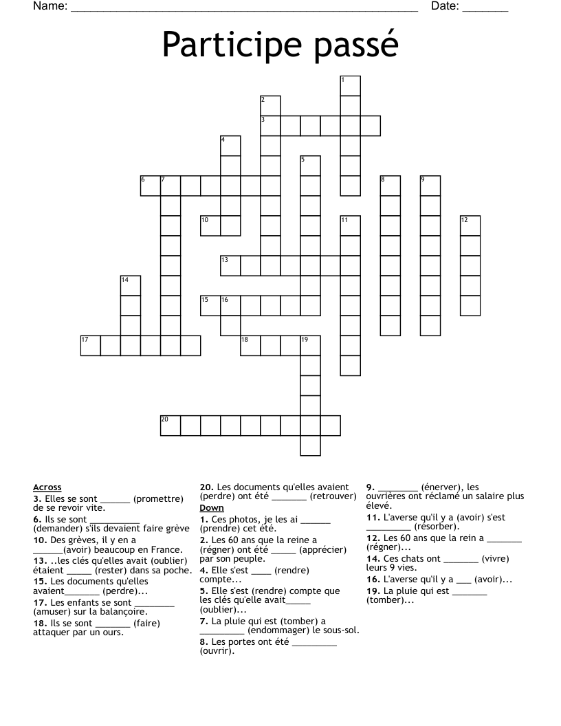 Participe passé Crossword