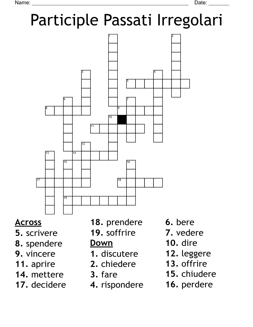 Participle Passati Irregolari Crossword