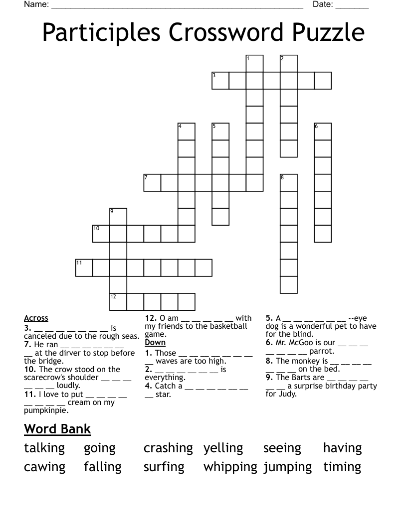 Participles Crossword Puzzle