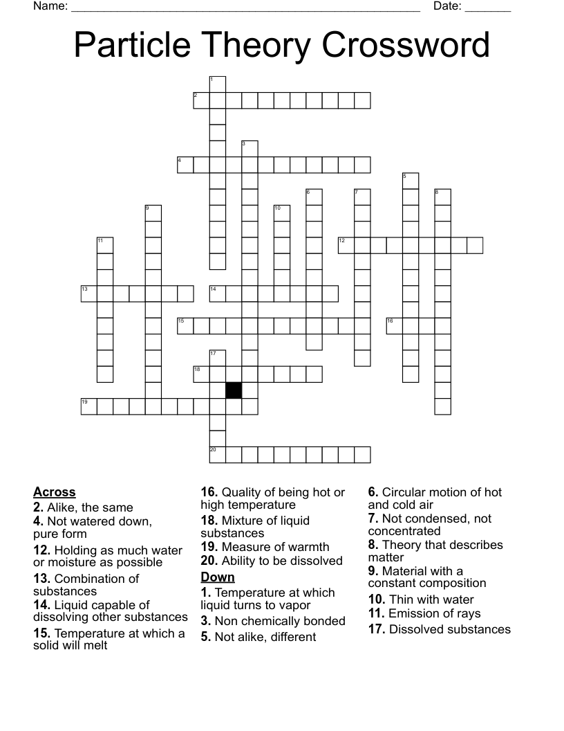 Particle Theory Crossword