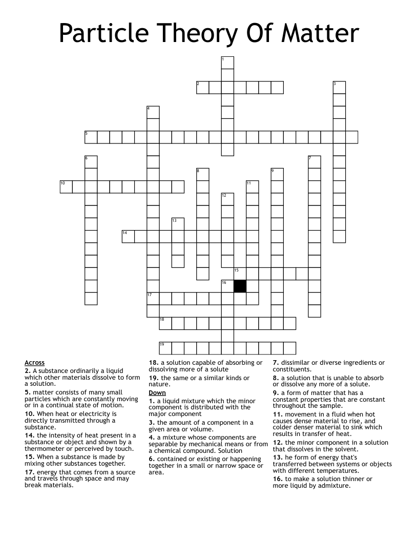 Particle Theory Of Matter Crossword