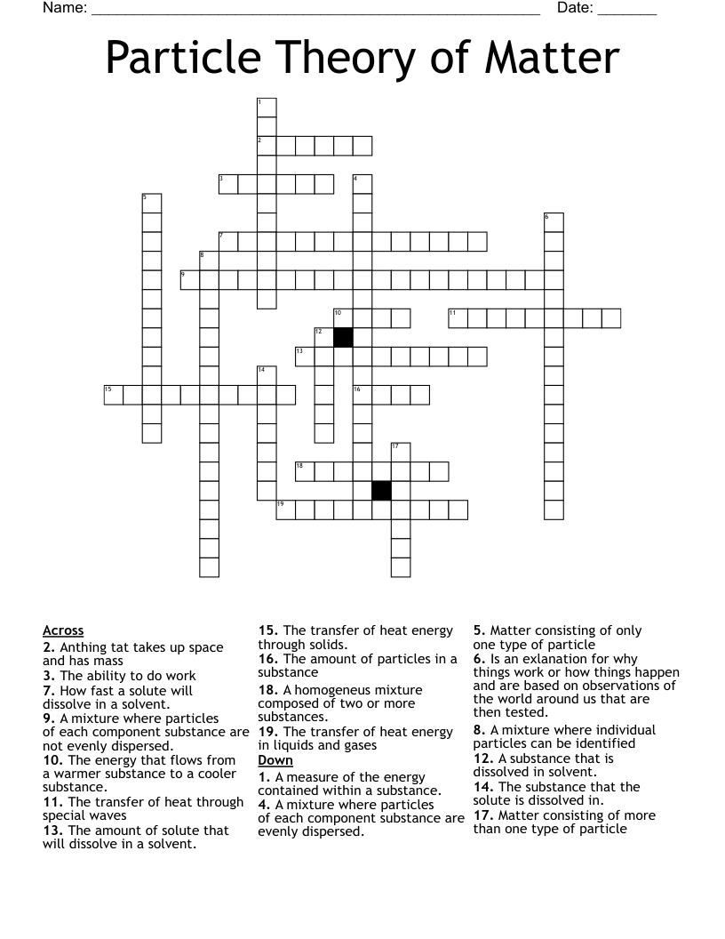 Particle Theory of Matter Crossword
