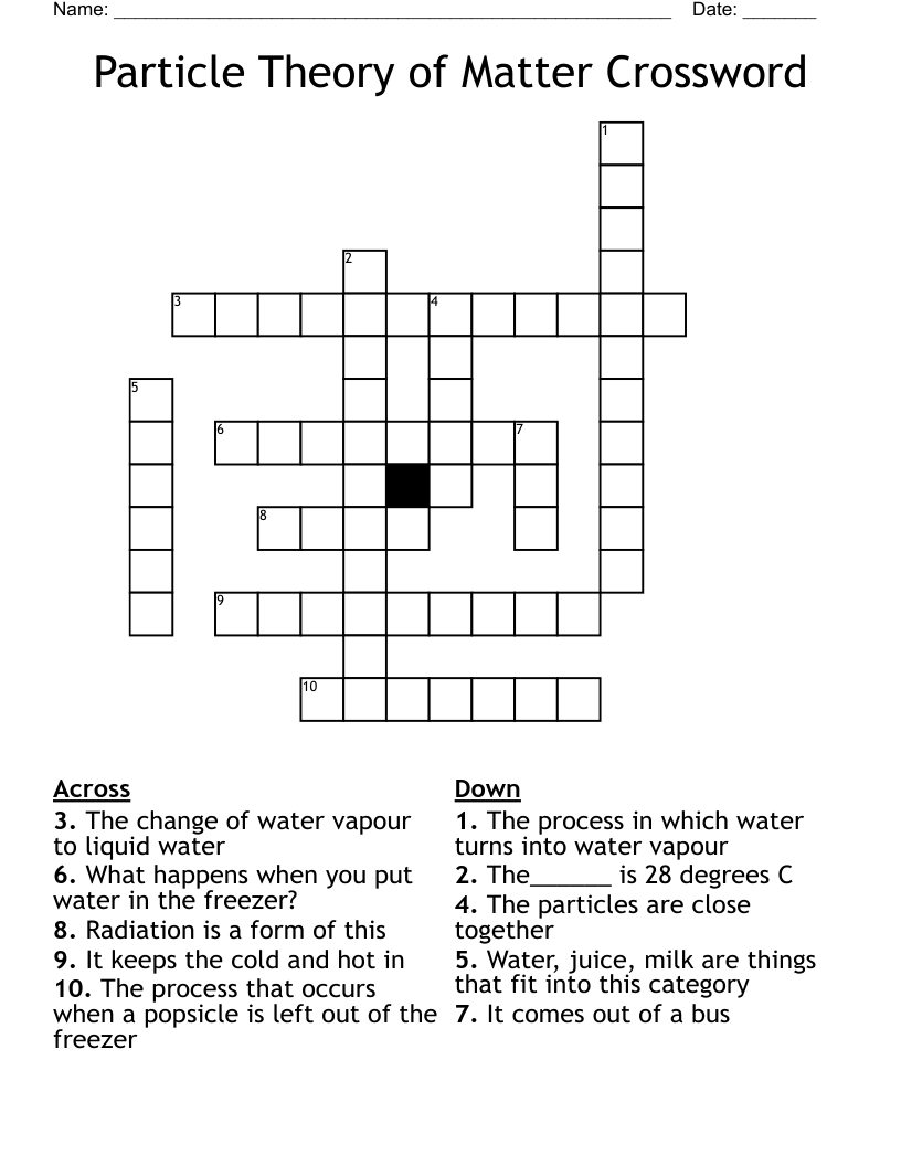 Particle Theory of Matter Crossword
