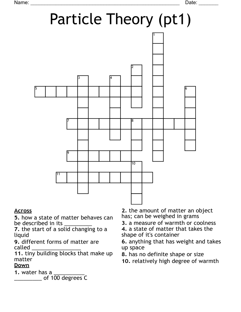Particle Theory (pt1) Crossword