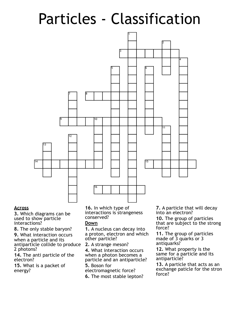 Particles - Classification Crossword