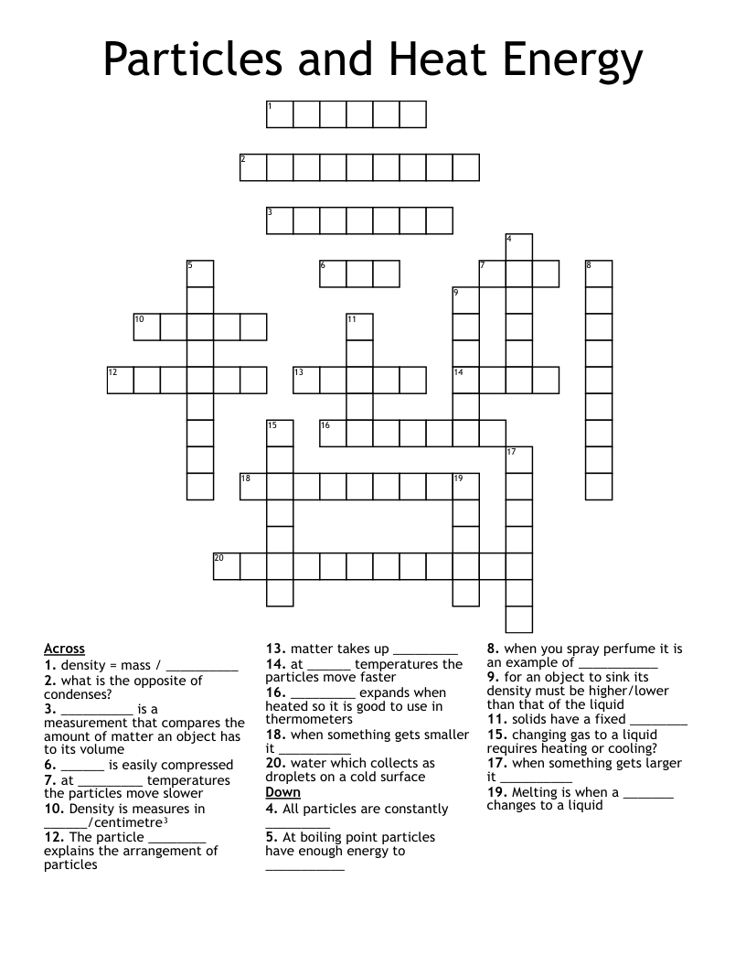Particles and Heat Energy Crossword