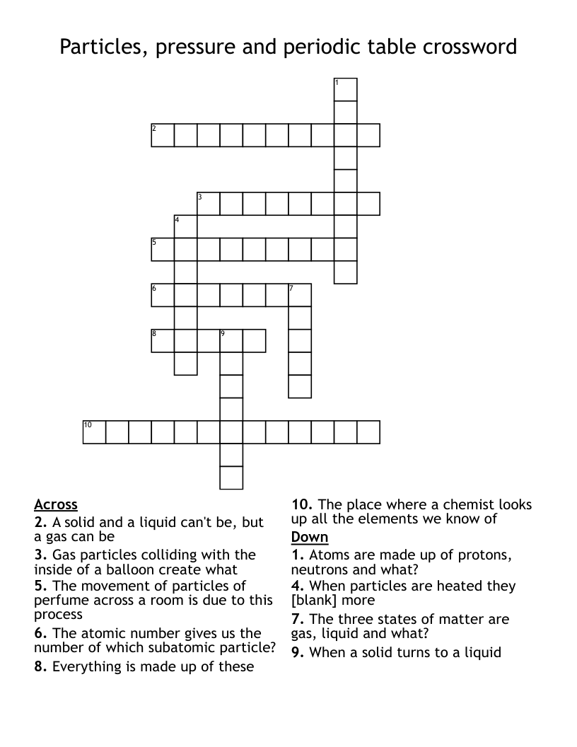 Particles, pressure and periodic table crossword