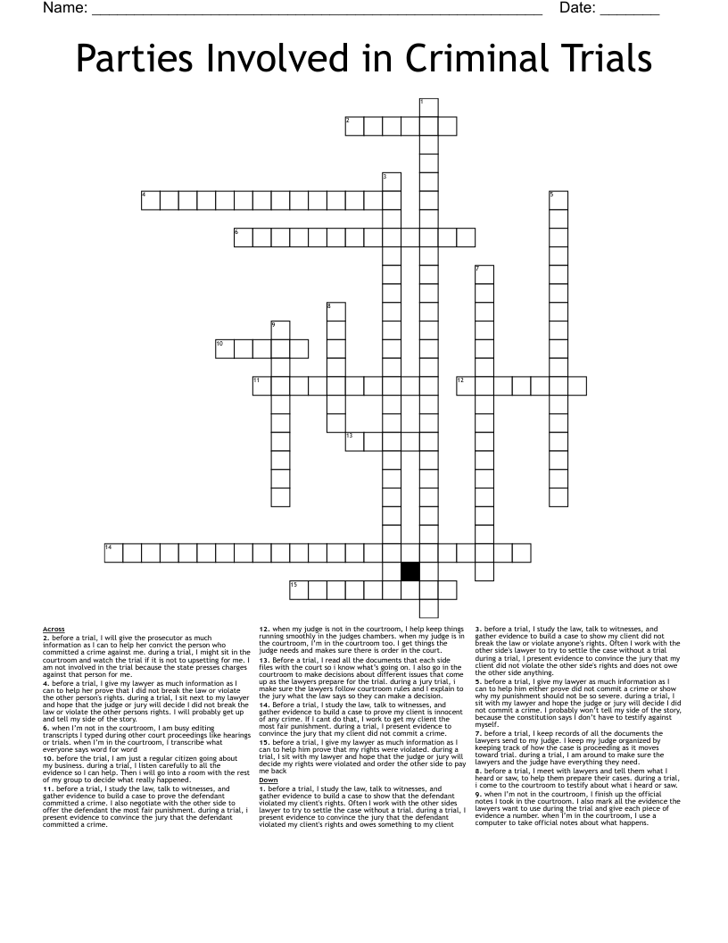 Parties Involved in Criminal Trials Crossword
