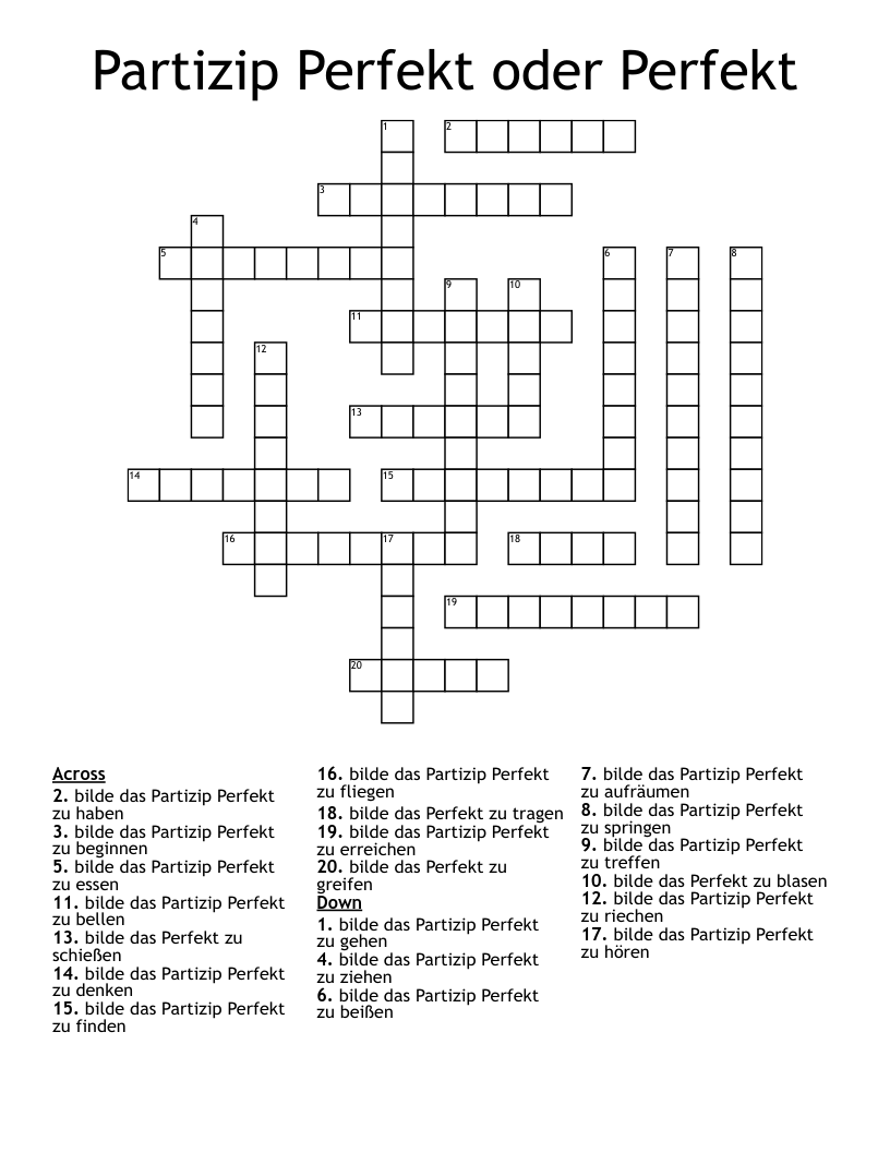 Partizip Perfekt oder Perfekt Crossword