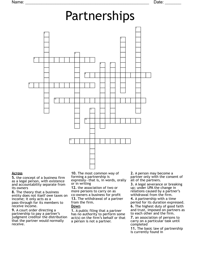 Partnerships Crossword