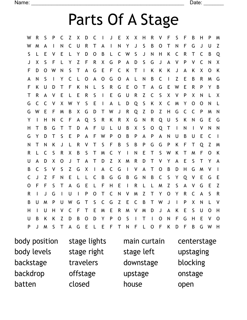 Parts Of A Stage Word Search