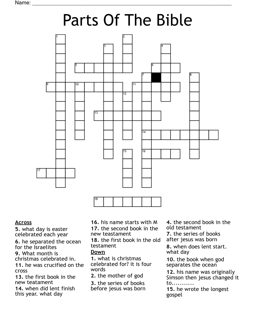 Parts Of The Bible Crossword