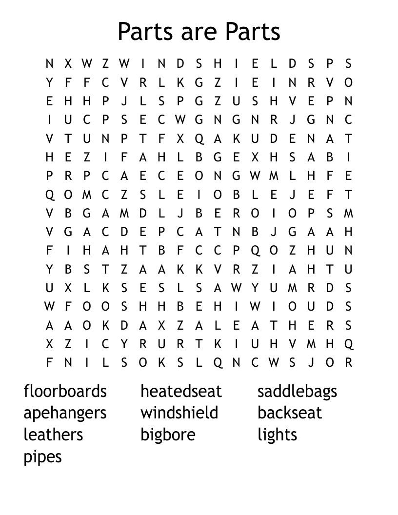 Parts are Parts Word Search