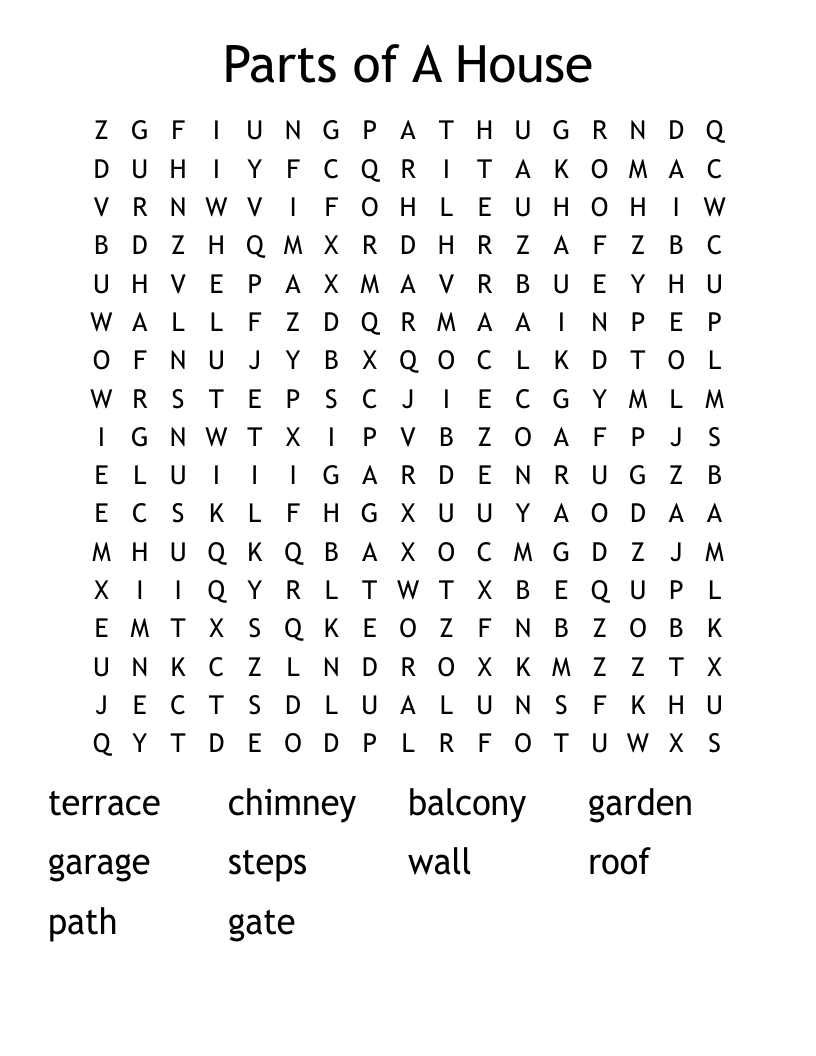 Parts of A House Word Search