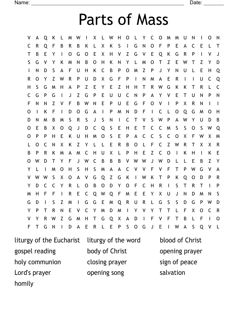 Parts of Mass Word Search