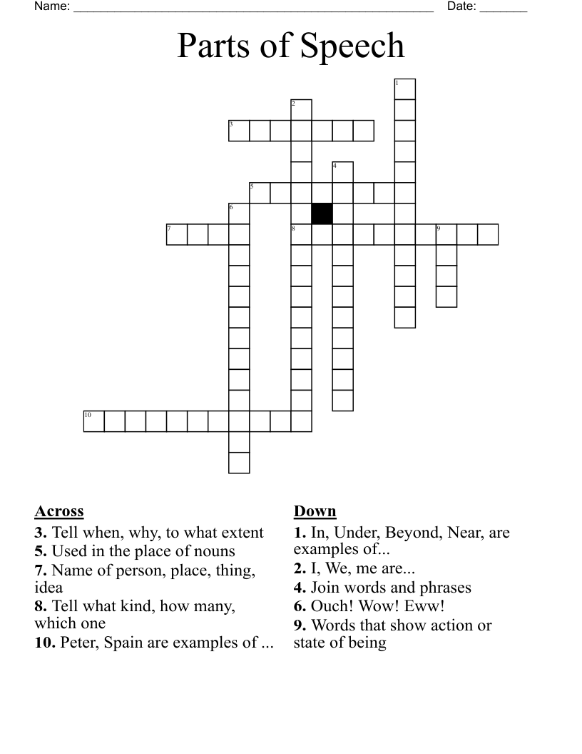 Parts of Speech Crossword
