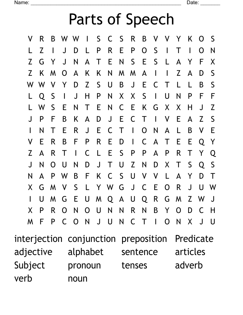 Parts of Speech Word Search