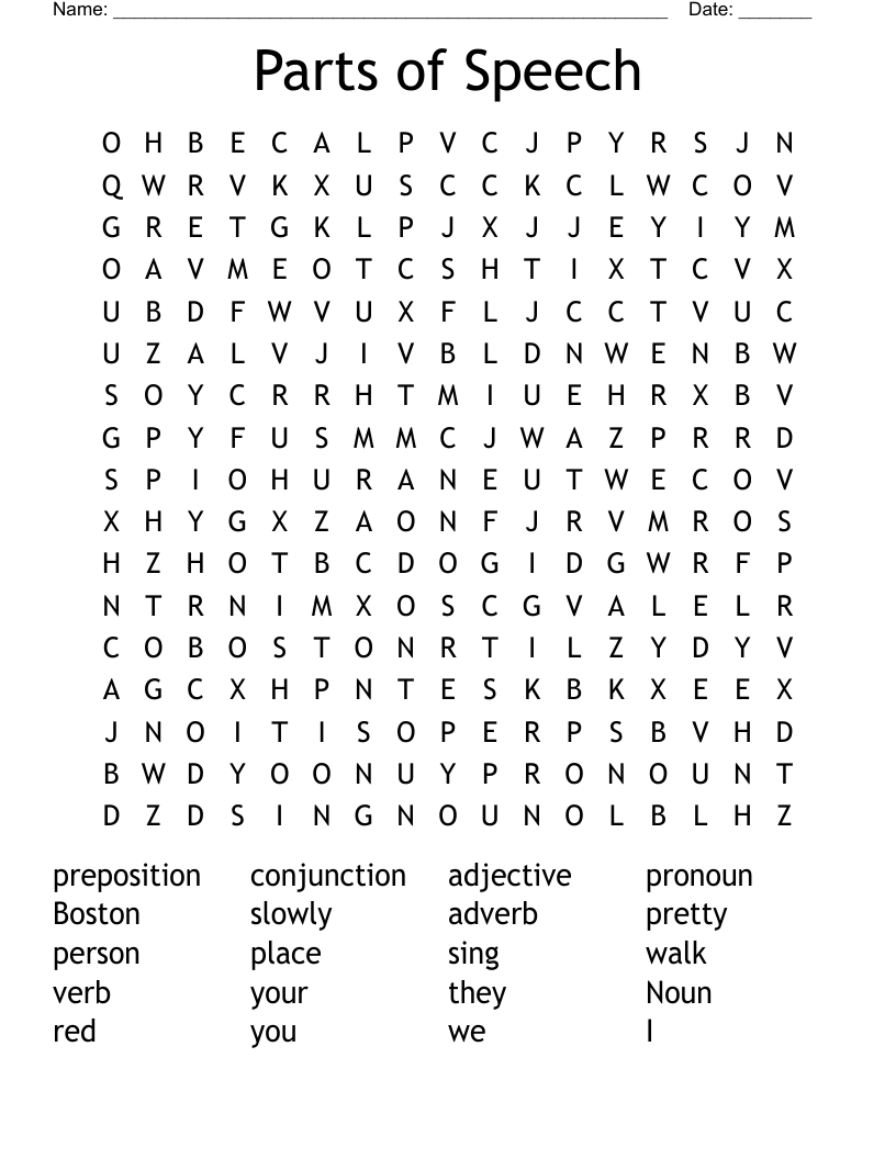 Parts of Speech Word Search