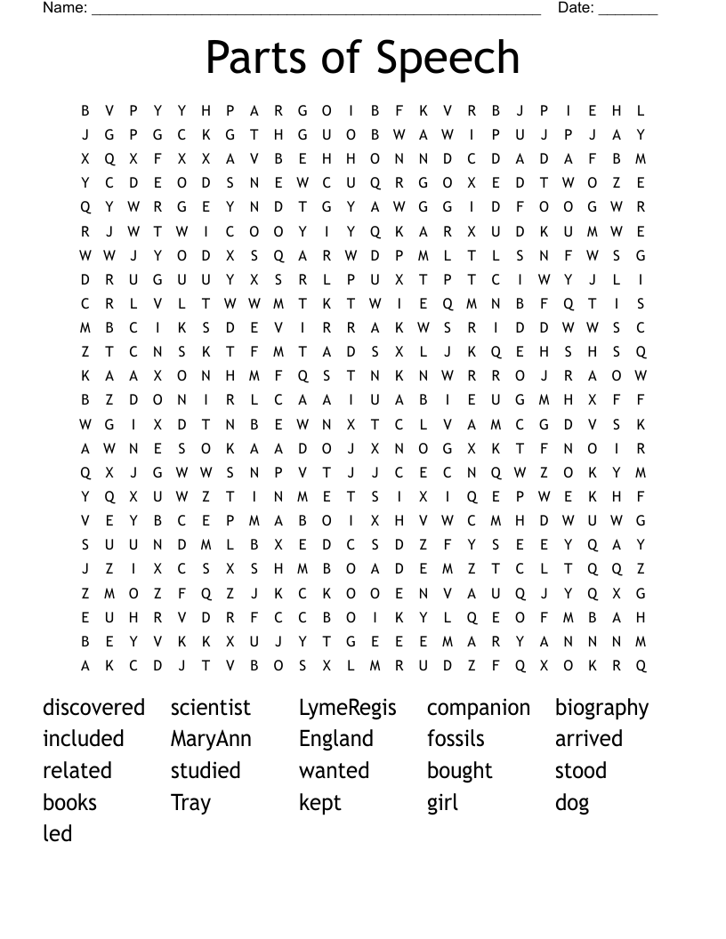 Parts of Speech Word Search
