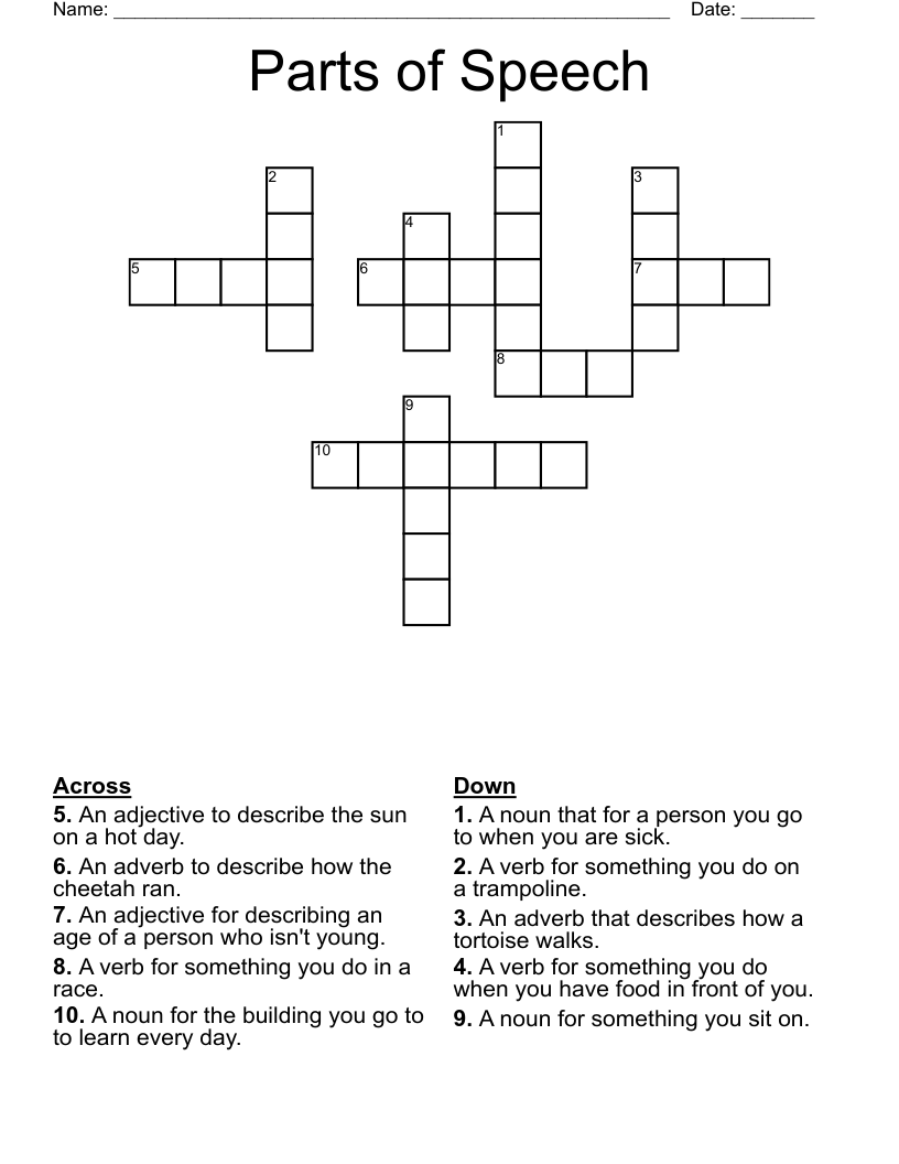Parts of Speech Crossword