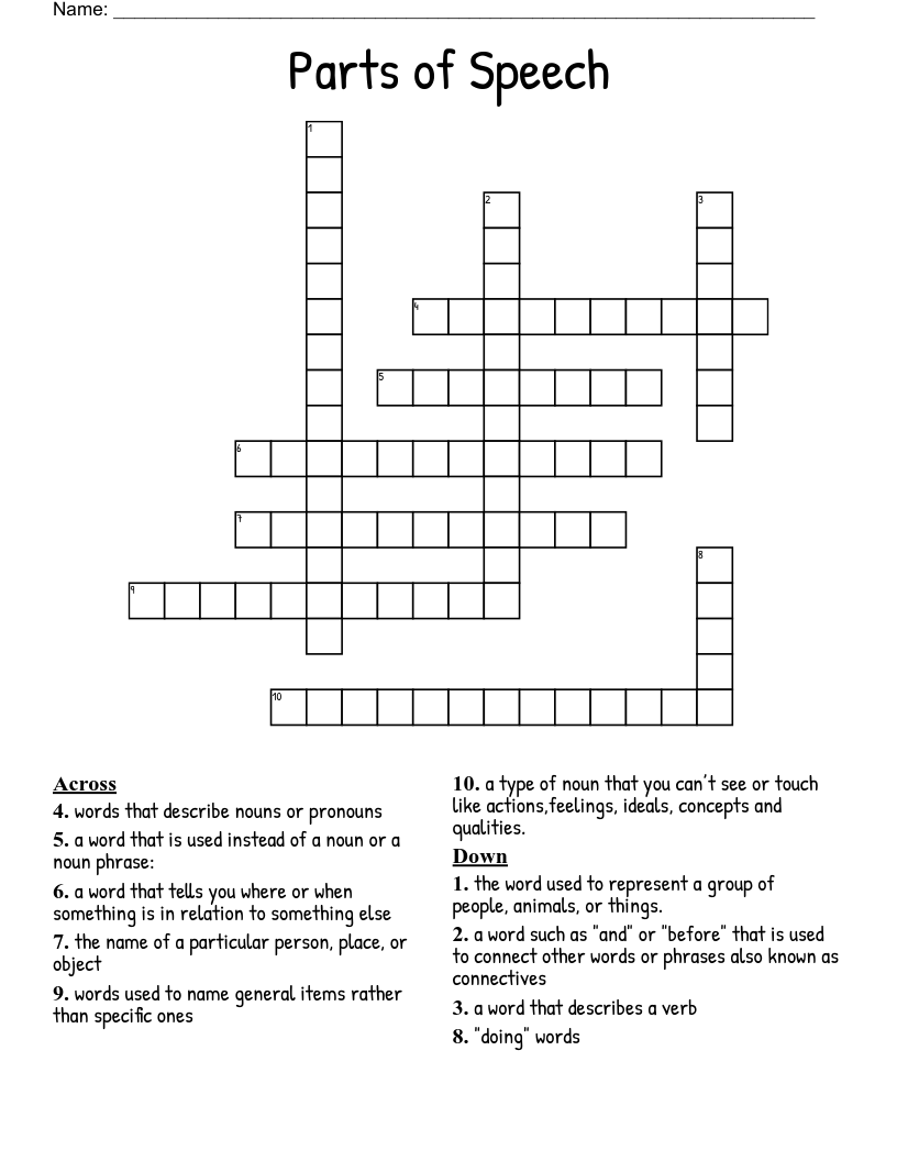 Parts of Speech Crossword