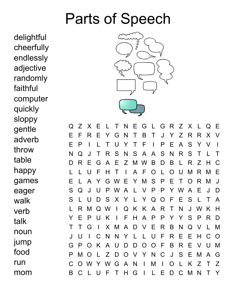 Parts of Speech Word Search