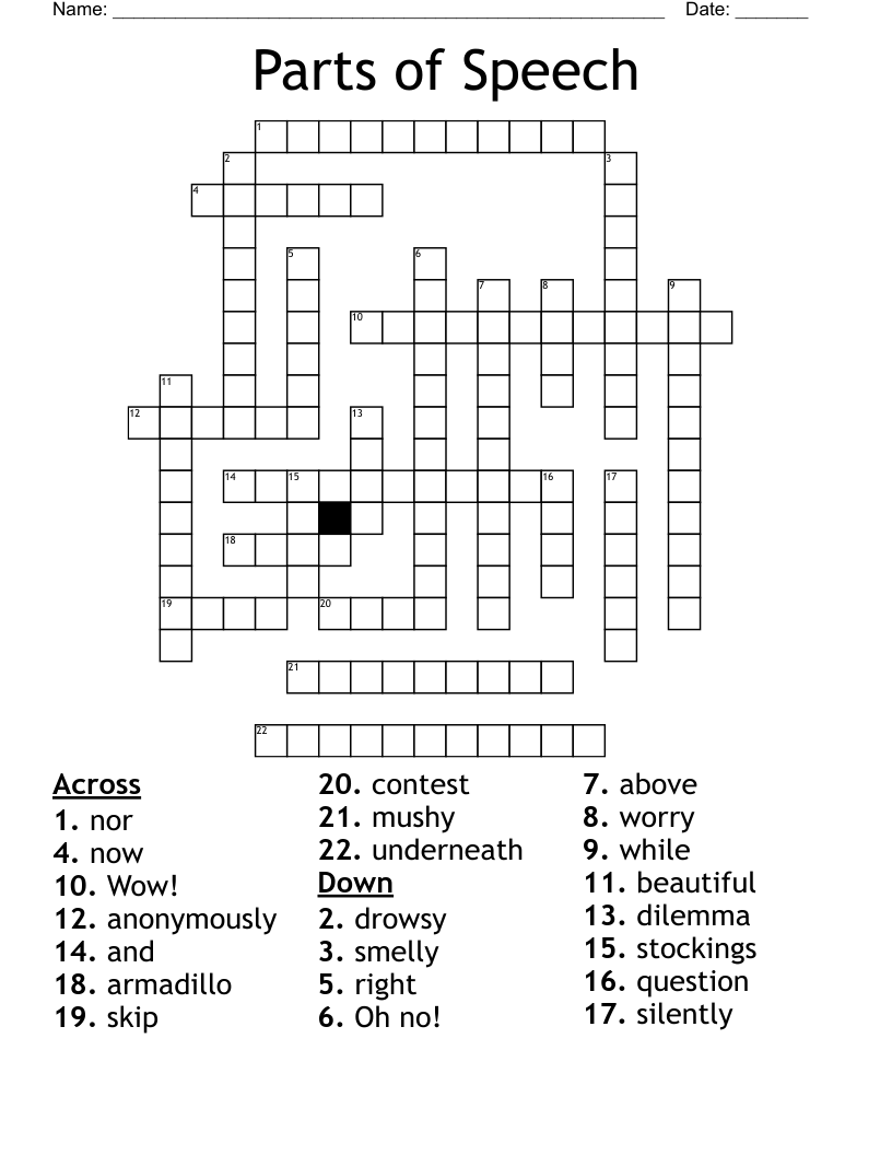 Parts of Speech Crossword