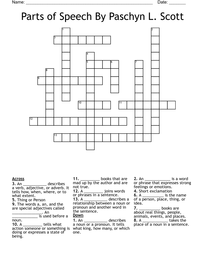 Parts of Speech By Paschyn L. Scott Crossword