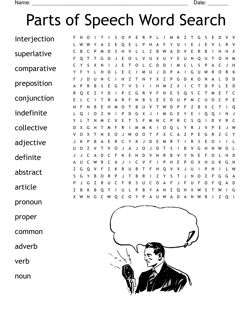Parts of Speech Word Search