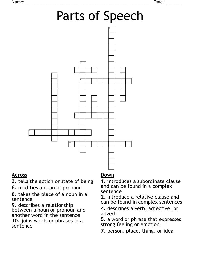 Parts of Speech  Crossword