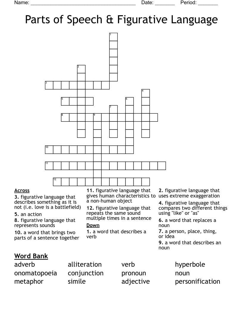 Parts of Speech & Figurative Language Crossword