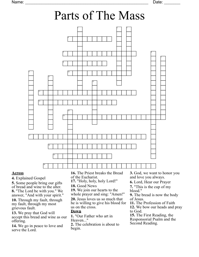 Parts of The Mass Crossword
