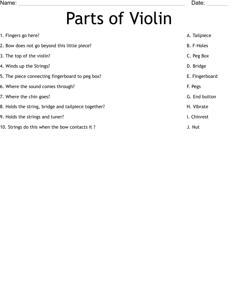 Parts of Violin Worksheet