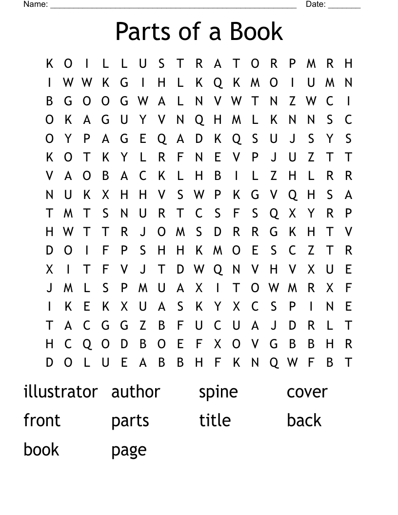 Parts of a Book Word Search