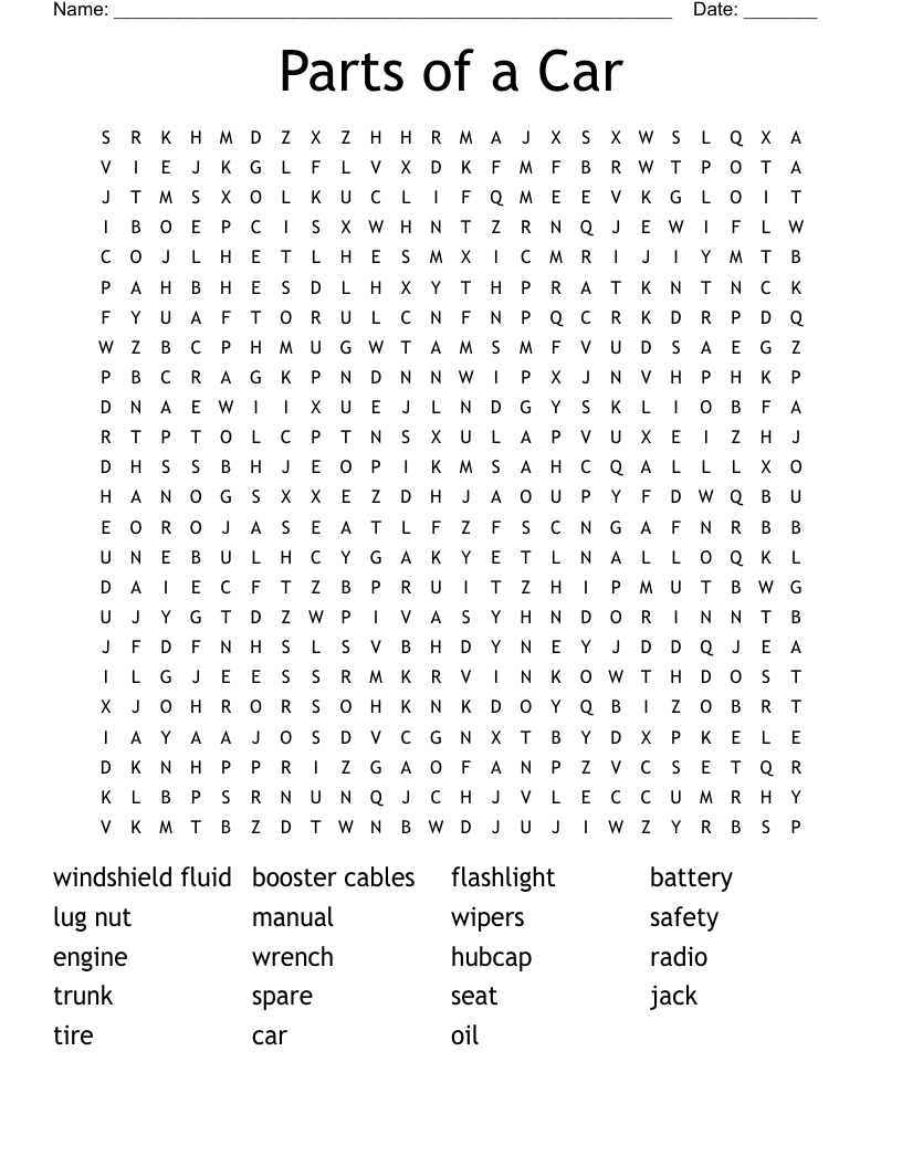 Parts of a Car Word Search